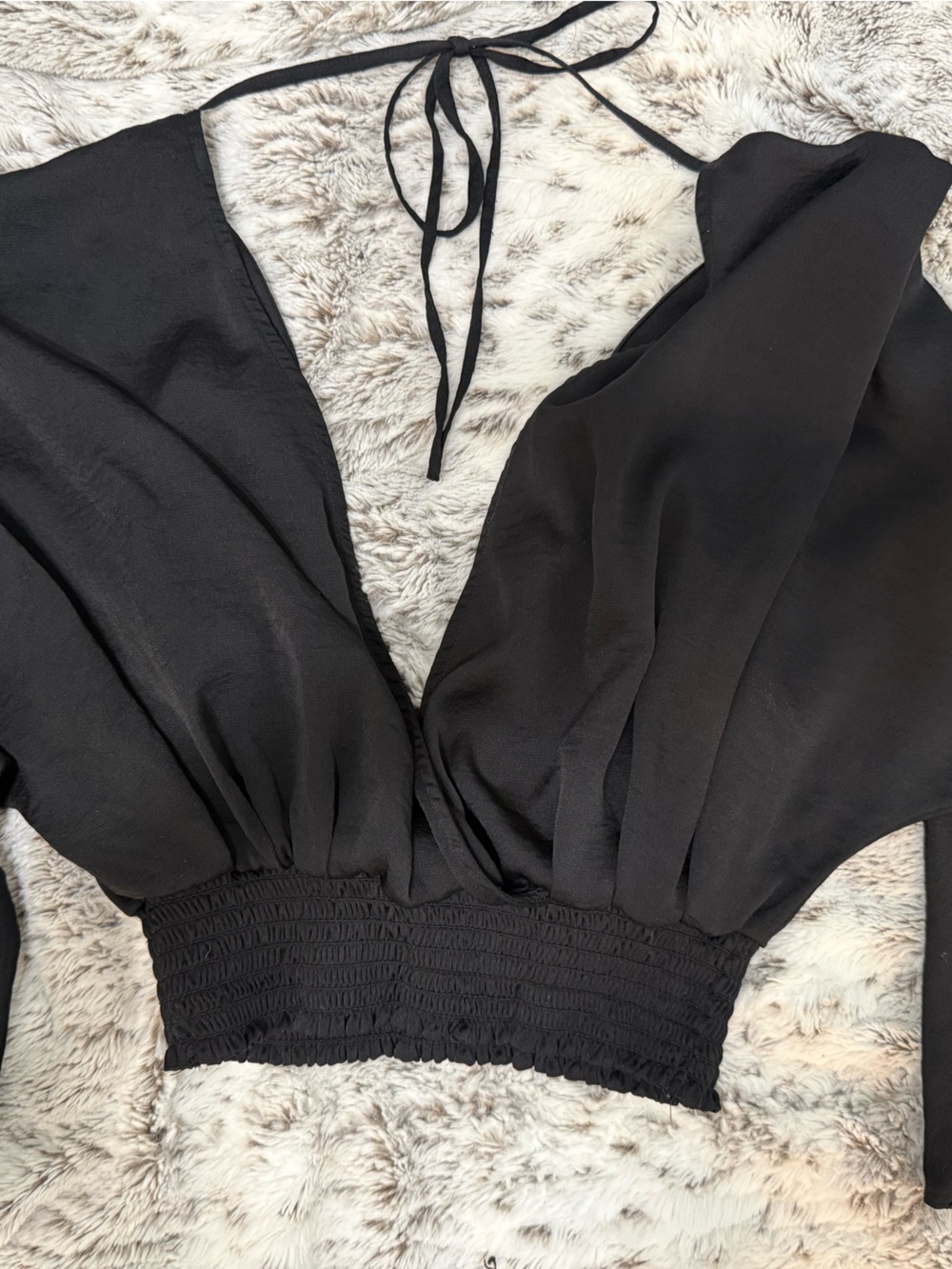 Express Black Off-Shoulder Smocked Waist Blouse